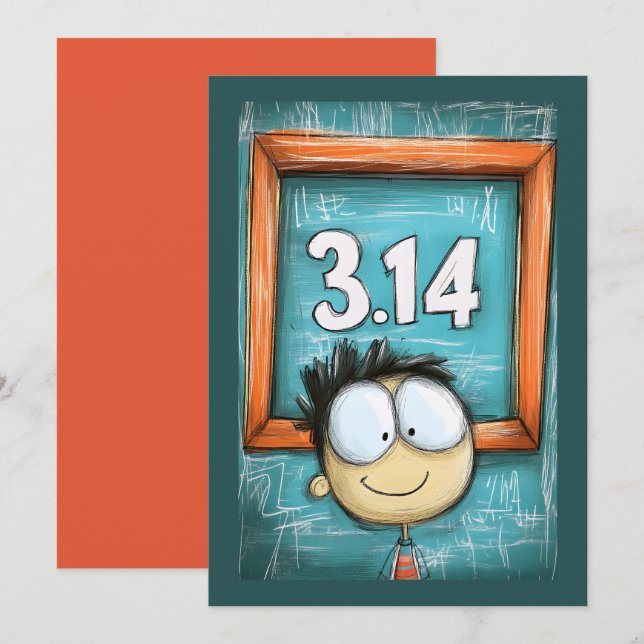 Invitation Pi Day Fun - Happy 3.14 Quirky Cartoon (Devant / Derrière)