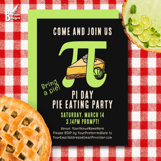 Invitation PI DAY Pie Eating Party (Fun PI DAY PIE EATING PARTY invitation with customizable text. Ideal of math fans and pie lovers.)