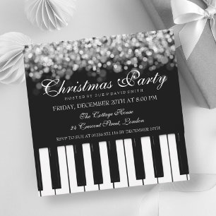 Invitation Piano Bar Fête de Noël Lumières Argent