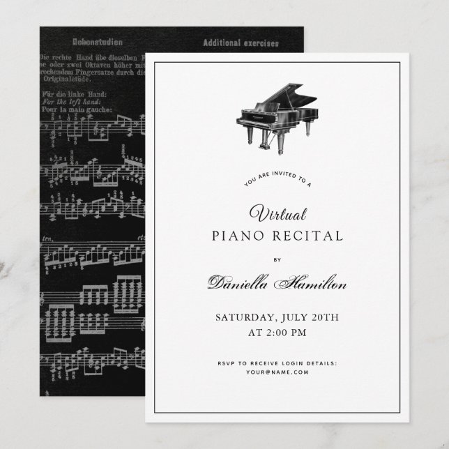 Invitation Piano classique blanc Virtual Considérant Invitati (Devant / Derrière)