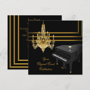Invitation Piano de fête élégant lustre or champagne