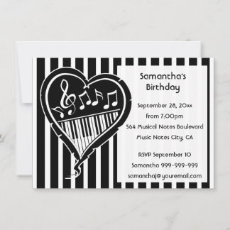Invitation Piano élégant amour musique coeur fête d'anniversa