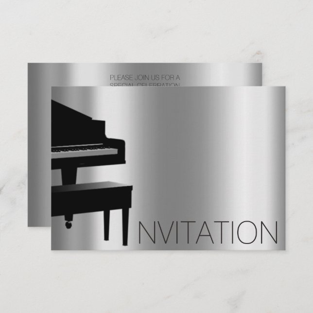 Invitation Piano Hause Concert Minimalisme Vip Black Aqua (Devant / Derrière)