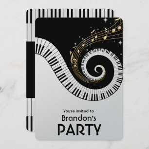 Invitation Piano Keys et Gold Music Notes Party
