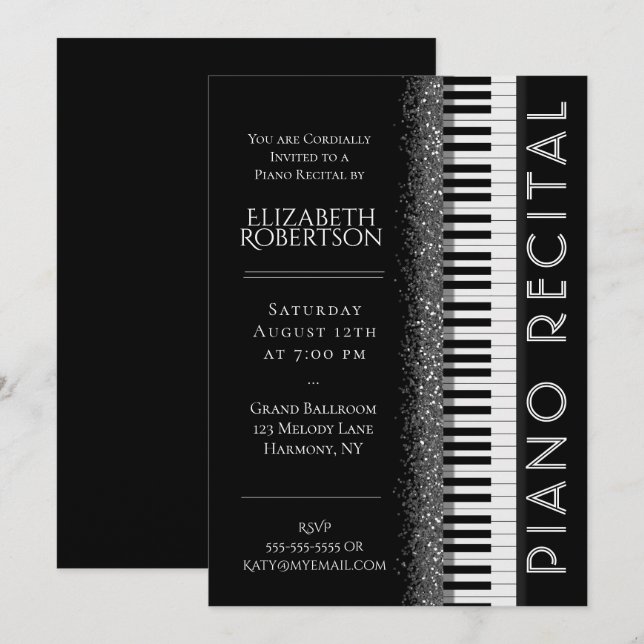 Invitation Piano noir et blanc Considérant (Devant / Derrière)