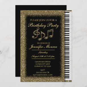 Invitation Piano Parties scintillant Gold