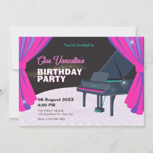 Invitation Piano violet rose scène Anniversaire