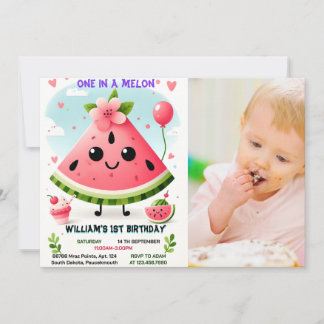 Invitation pic rose été un dans melon premier 1er anniversair