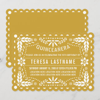 Invitation Picado de papillon blanc et or Quinceañera