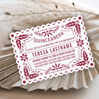 Invitation Picado de papillon de Bourgogne Quinceañera