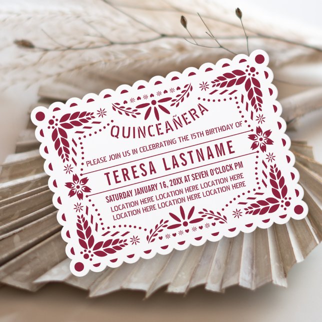 Invitation Picado de papillon de Bourgogne Quinceañera (Créateur téléchargé)