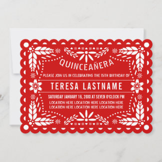 Invitation Picado de papillon rouge et blanc Quinceañera