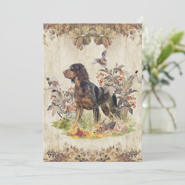 Invitation Picardy Spaniel, chasse aux oiseaux (Debout devant)