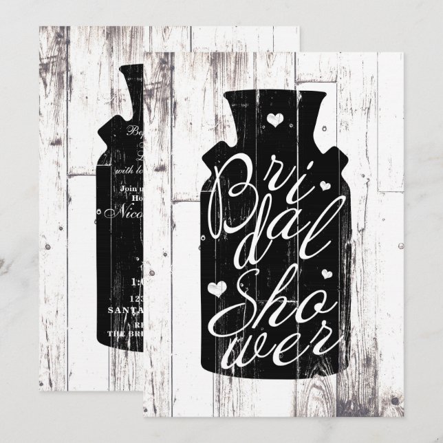 Invitation Pichet de mariage rustique en bois blanc de ferme (Devant / Derrière)