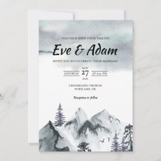 Invitation Pichet de montagne enneigé Brouillard Aquarelle Ma