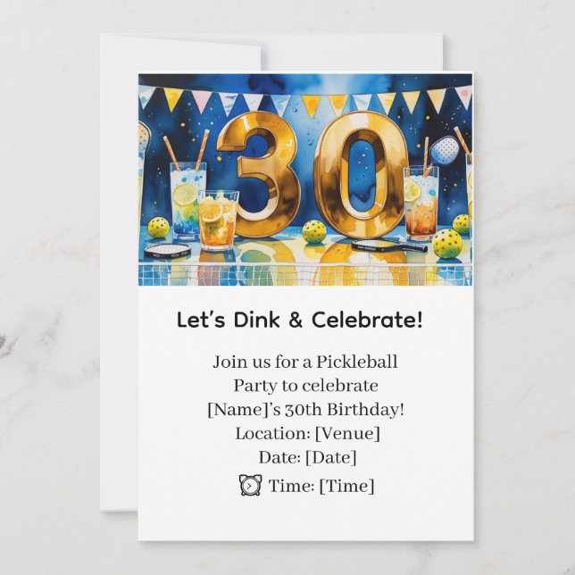 Invitation Pickleball 30th Birthday Party (Devant)