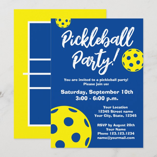 Invitation Pickleball Anniversaire de fête modèle (Devant / Derrière)