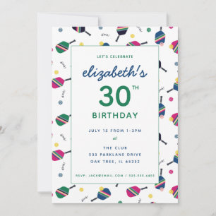 Invitation Pickleball Anniversaire Fête Bleu Vert Coutume