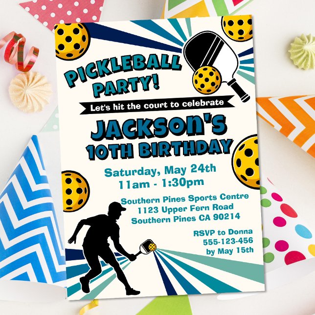 Invitation Pickleball Anniversaire Fête Retro Joueurs Vintage (Pickleball Birthday Invitation Blue)