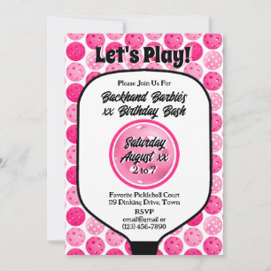 Invitation Pickleball Anniversaire fête rose blanc photo