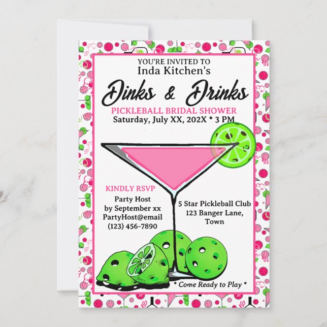 Invitation Pickleball Bridal Shower Dinks & Drinks Photo (Devant)