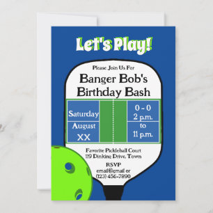 Invitation Pickleball Court Anniversaire Party Blue Green Pho