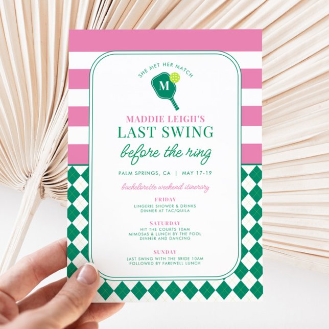 Invitation Pickleball Dernier swing avant l'invitation de l'a (Pickleball Last Swing Befor the Ring Bachelorette Invitation)