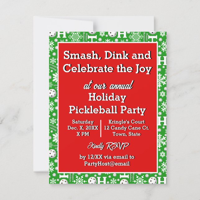 Invitation Pickleball Joie Noël Party Red et Green Père Noël (Dos)