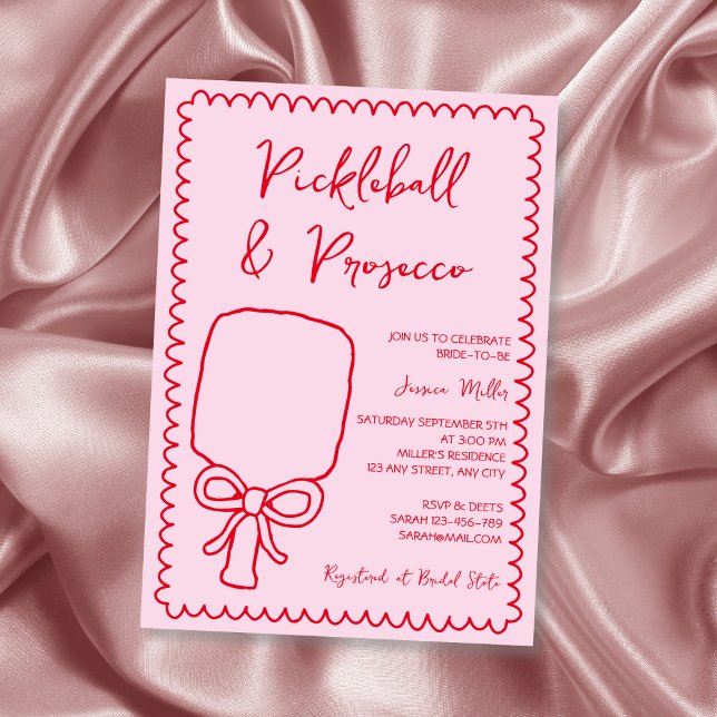 Invitation Pickleball & Prosecco Jouer Fête des mariées rose (Pickleball & Prosecco Playful Pink Bridal Shower Invitation)