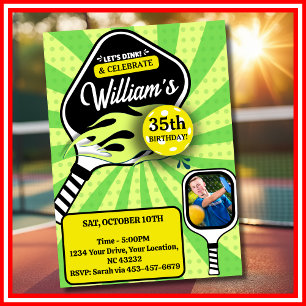 Invitation Pickleball RETRO Green Sports PHOTO Anniversaire
