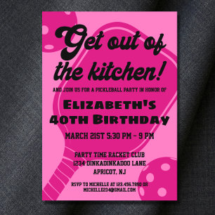 Invitation Pickleball rose Fête Sports Paddles Anniversaire