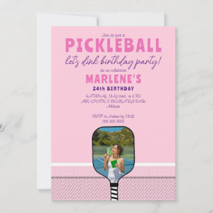Invitation Pickleball rose Paddle Photo Dink Anniversaire
