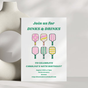 Invitation Pickleball Thème Pink Green Retro Anniversaire