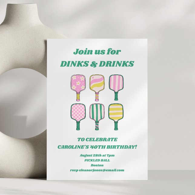 Invitation Pickleball Thème Pink Green Retro Anniversaire (Créateur téléchargé)