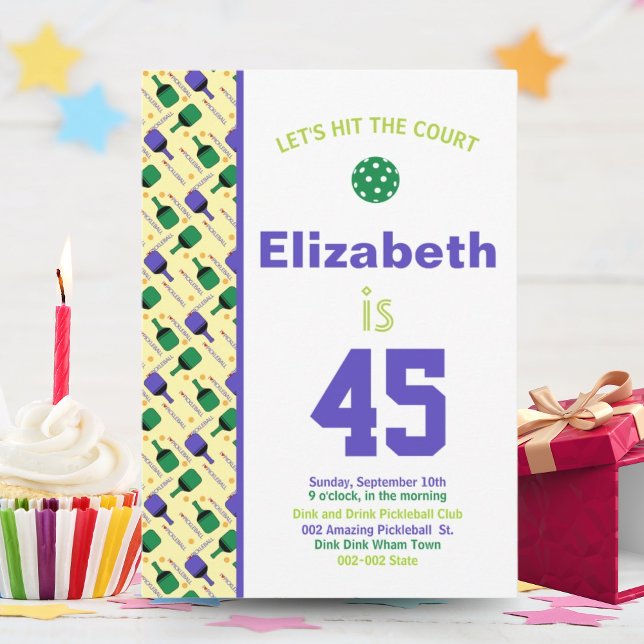 Invitation Pickleball vert et violet fête d'anniversaire (Créateur téléchargé)