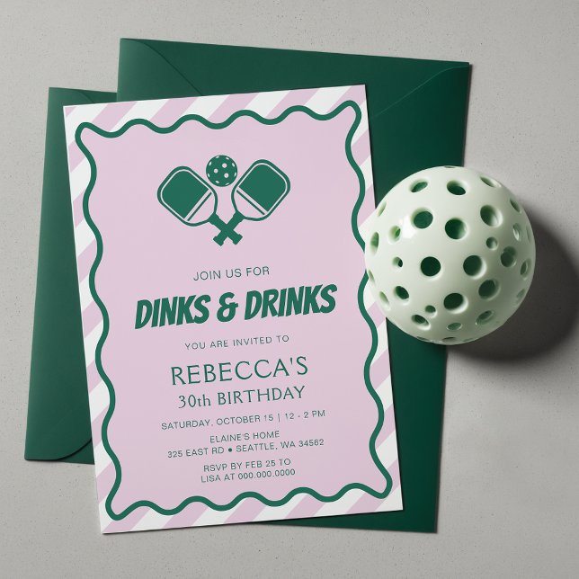 Invitation Pickleball vert rose 30e anniversaire (Pink Green Retro Pickleball 30th Birthday Invitation)