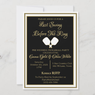 Invitation Pickleball Wedding Party Black and Gold