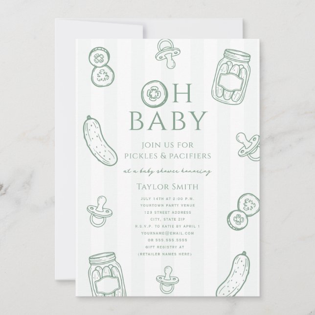Invitation Pickles & Pacifiers Baby Shower Vert Neutre (Devant)