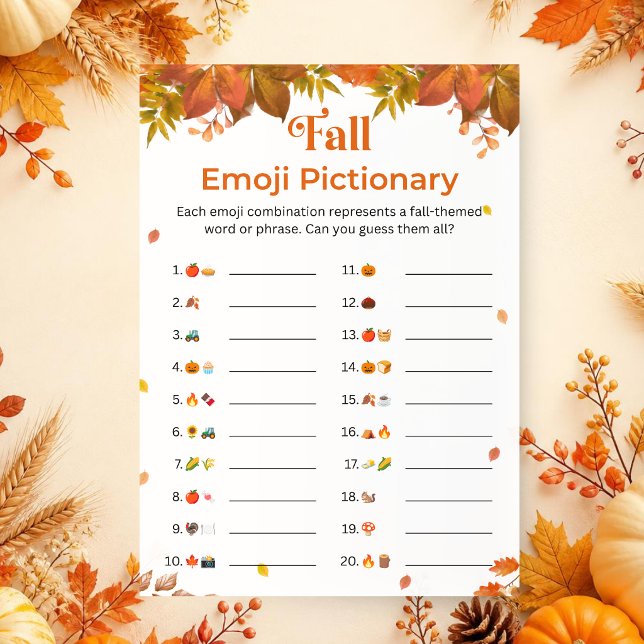Invitation Pictionary d'emoji d'automne | Jeu de fête d'autom (Créateur téléchargé)