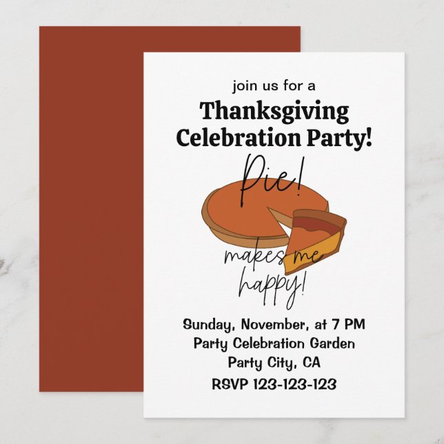 Invitation Pie Me Rend Joyeuse Pie Thanksgiving (Devant / Derrière)