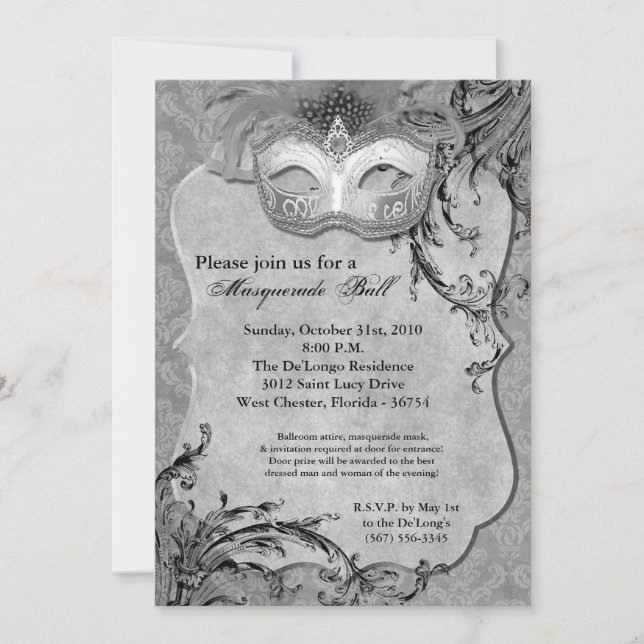 Invitation Pièce argentée de Halloween de costume de masque (Devant)
