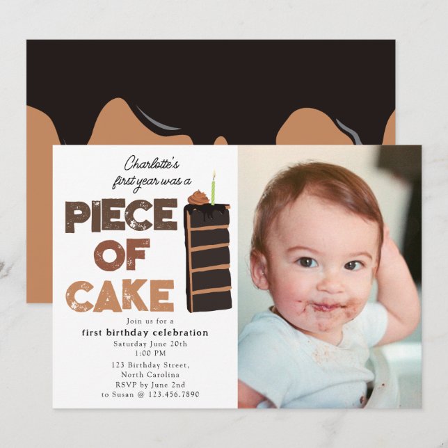 Invitation Piece de Gâteau 1er  Premier Anniversai (Devant / Derrière)