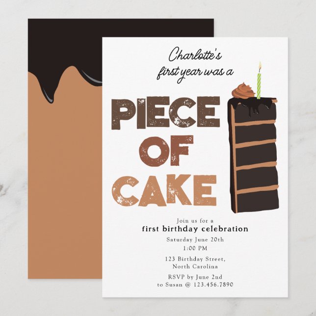 Invitation Piece de Gâteau 1er  Premier Anniversai (Devant / Derrière)