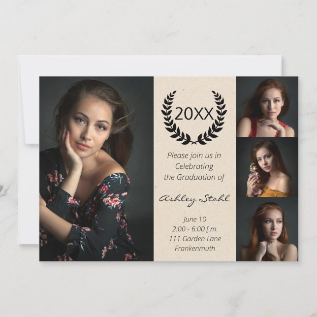 Invitation Pièce de graduation de photo en noir et or sophist (Devant)