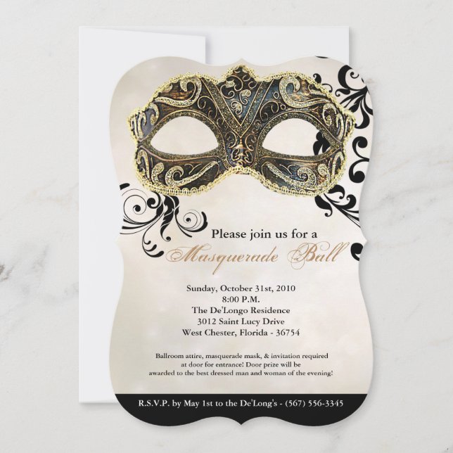 Invitation Pièce de Halloween de costume de masque de boule (Devant)