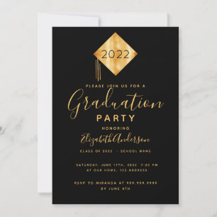 Invitation Pièce maîtresse de fête de fin d'études noir or
