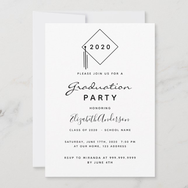 Invitation Pièce maîtresse moderne noire et blanche pour fête (Devant)