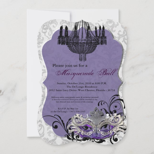 Invitation Pièce pourpre de Halloween de costume de masque de (Devant)