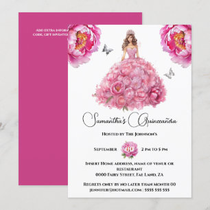 Invitation Pièce rose Quinceañera fleurs florales