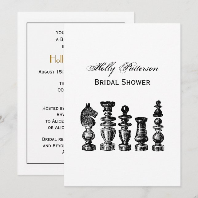 Invitation Pièces de Jeu d'Échecs Art Vintage (Devant / Derrière)
